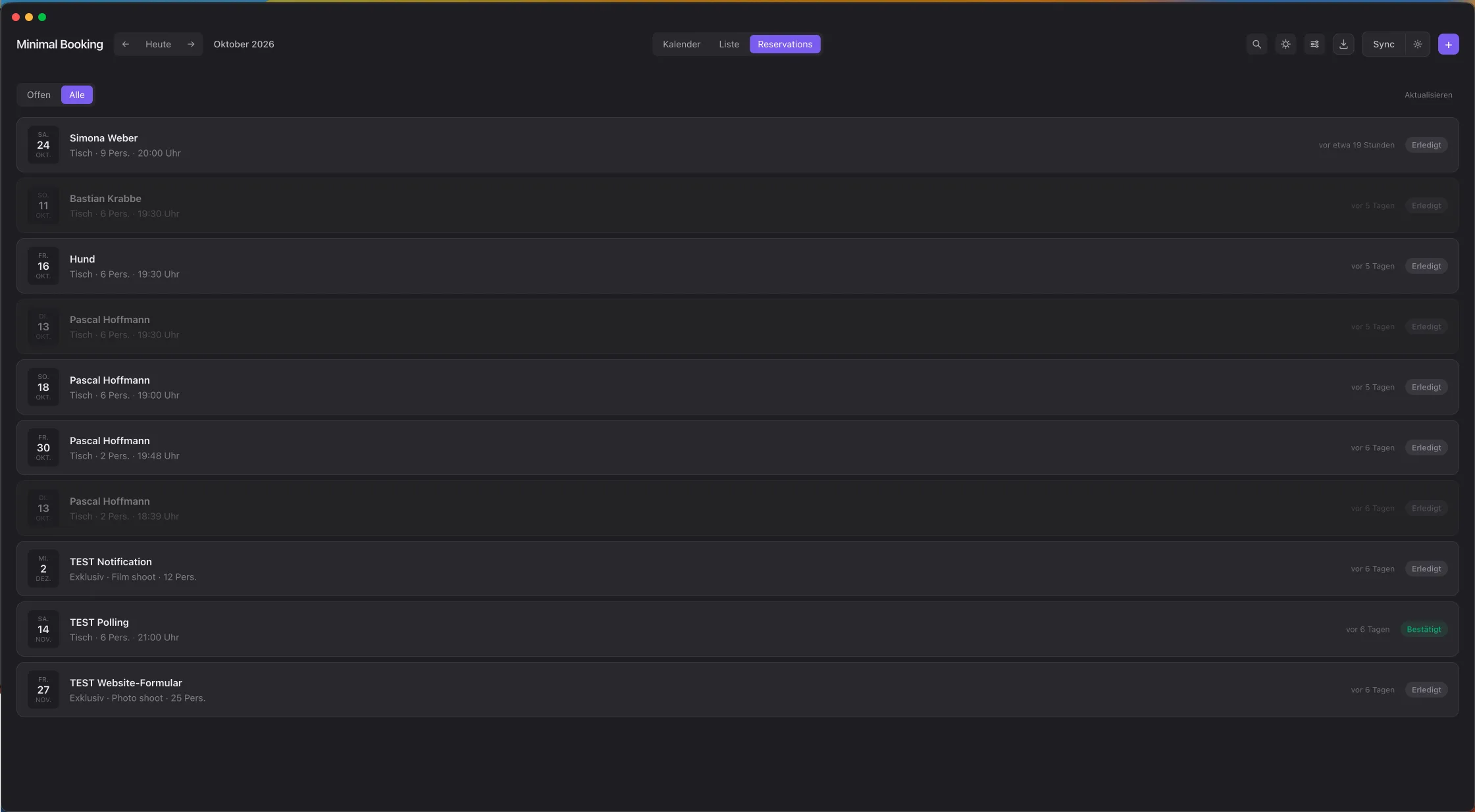 Reservations from the website, right in the tool