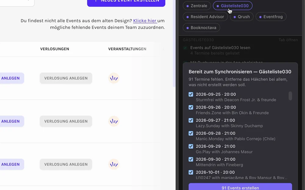 Sync: the companion finds missing dates on every platform