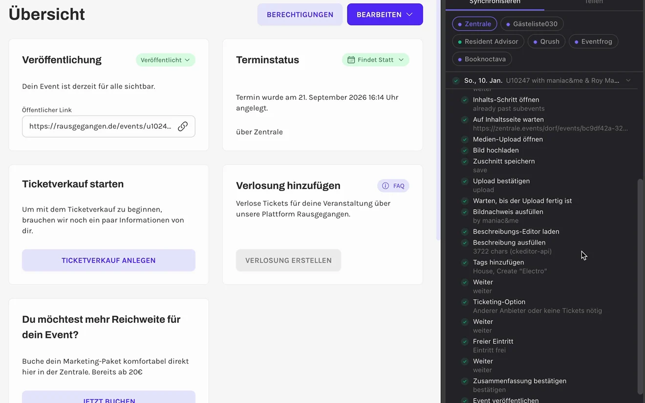 Published: every event goes live on the platform